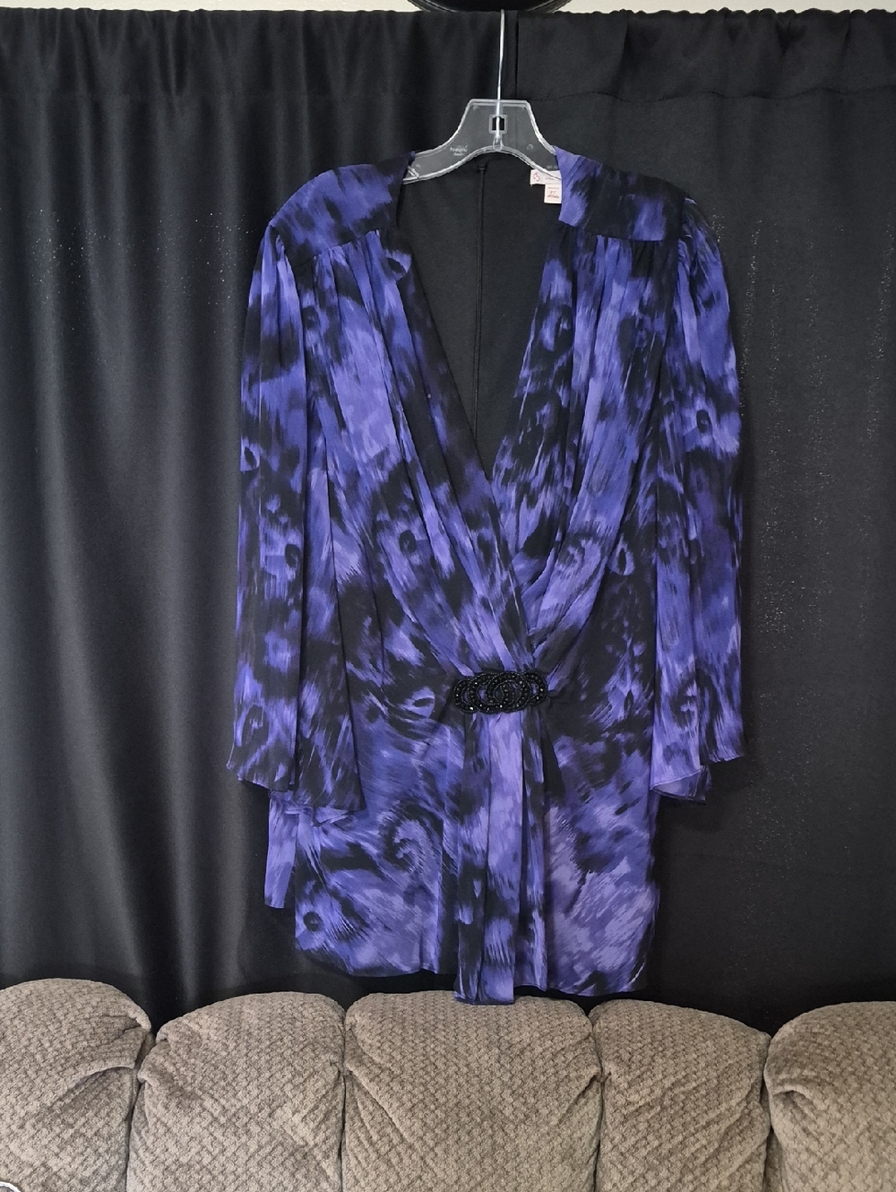 Christopher & Banks Purple and Black Printed Tunic with Beaded Waist